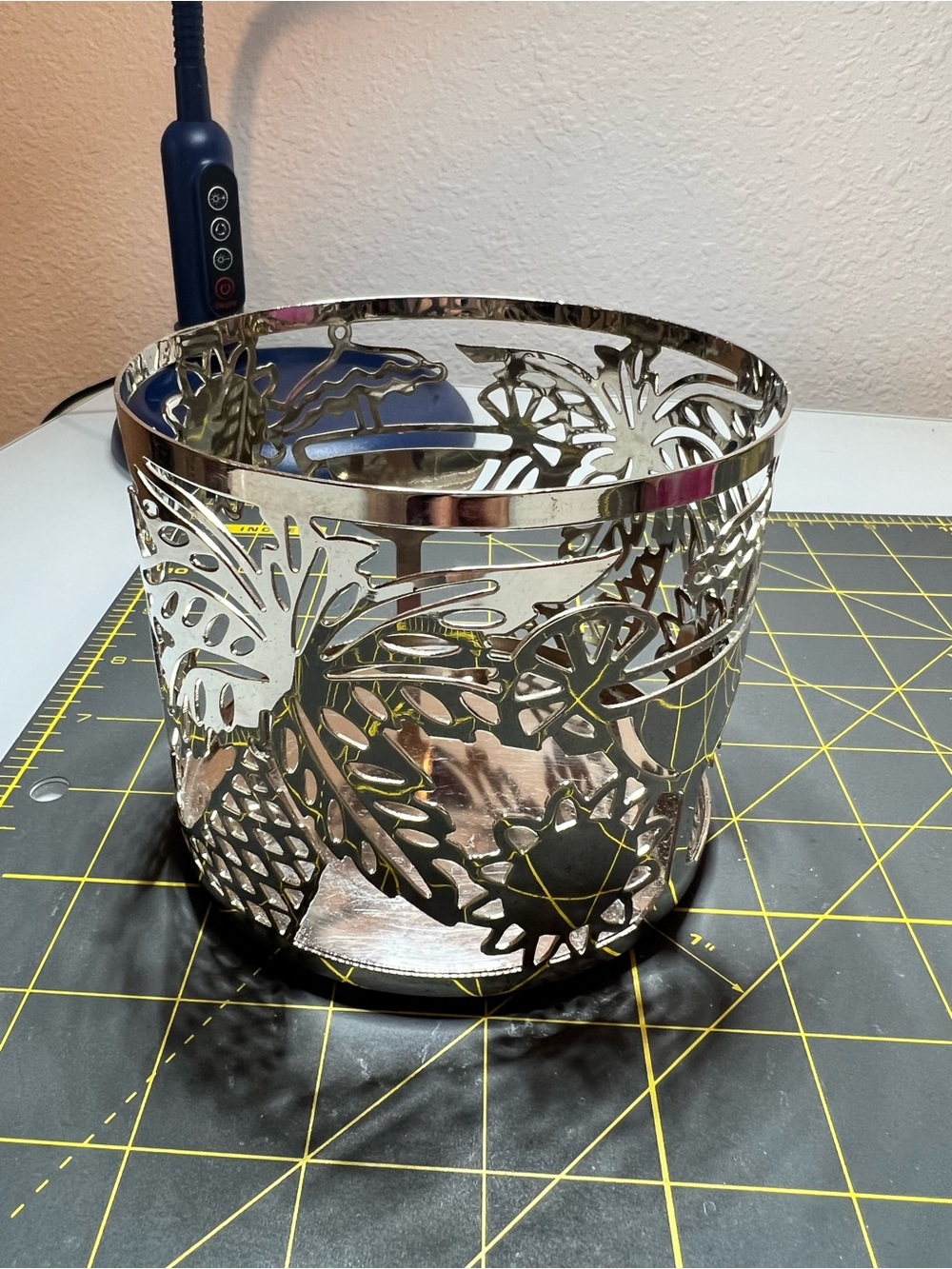 Bath & Body Works Silver Pineapple & Palm Cutout Candle Holder